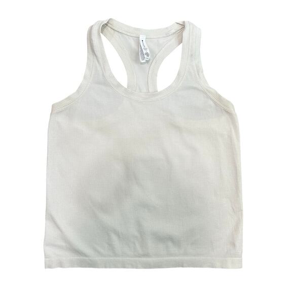 Athleta Momentum Seamless Racerback Tank Ribbed Shimmer Gold Active Top Sz M - Picture 1 of 7